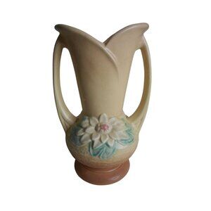 Vtg Hull Art Pottery 1940s WATER LILY Hull USA L-10-9 1/2" double handle Vase #1